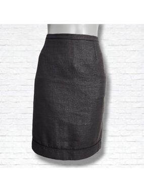 MaxMara Shiny Black Tweed Material Midi Pencil Skirt Size 10 US